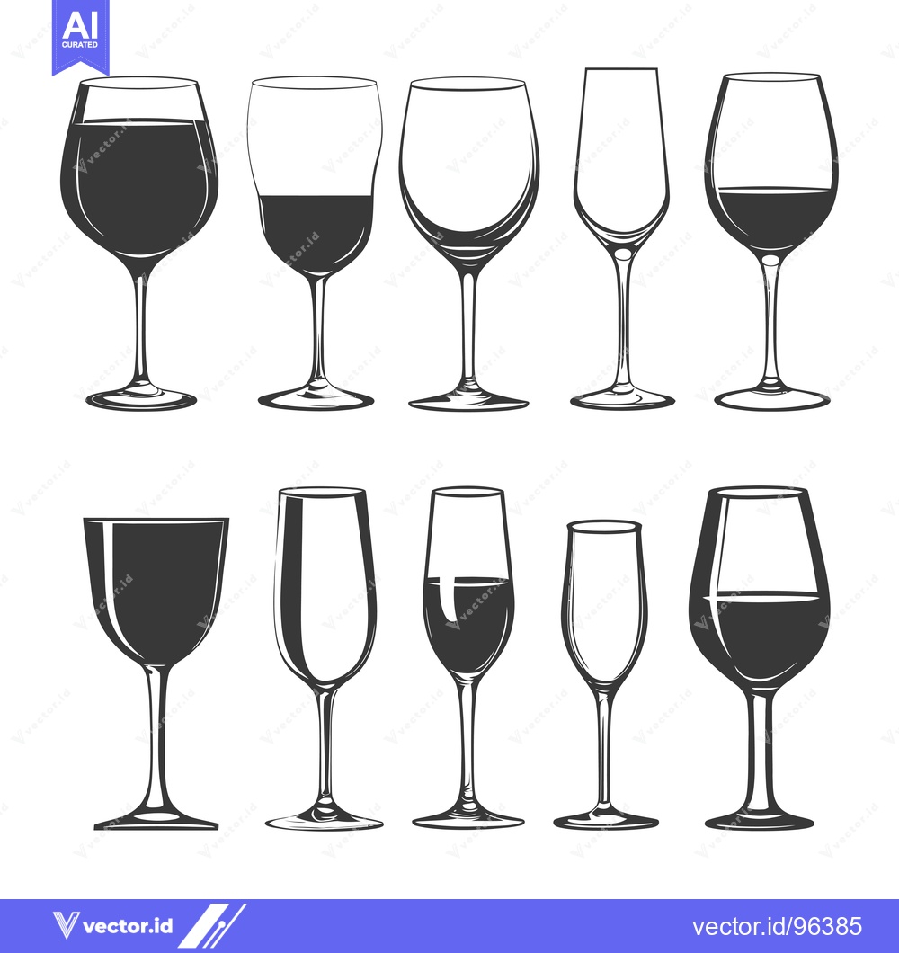 Premium Vector dari Set of Vintage Wine Glasses in Black and White