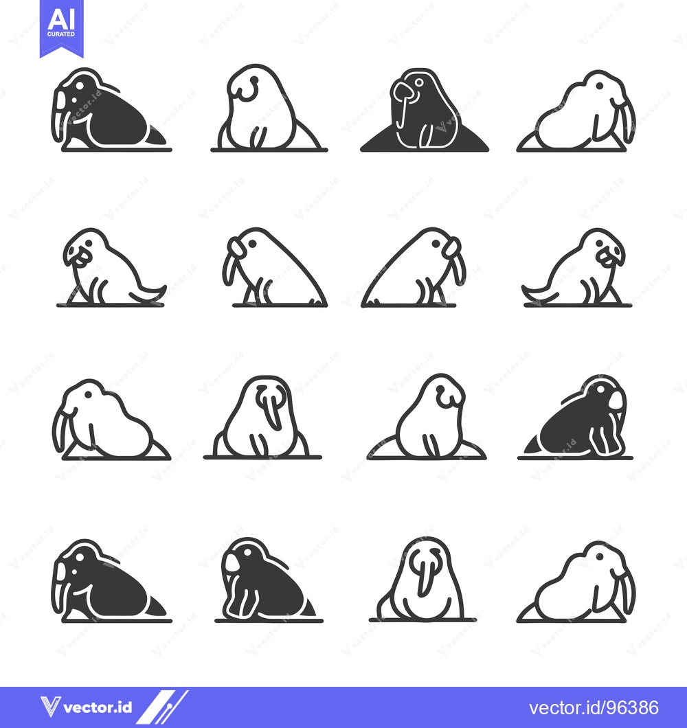 Premium Vector dari Set of Walrus Icons in Different Styles and Colors