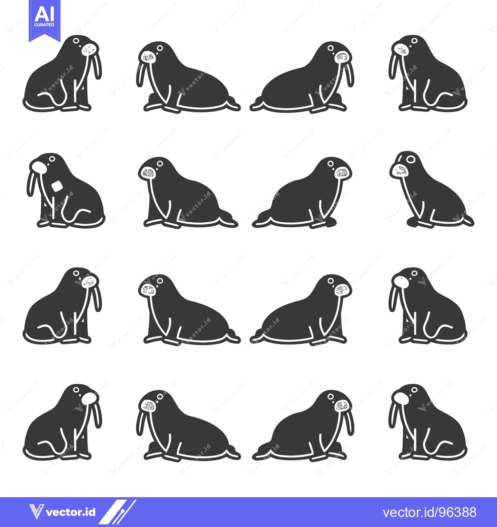 Premium Vector of Set of walrus silhouette illustrations in different poses