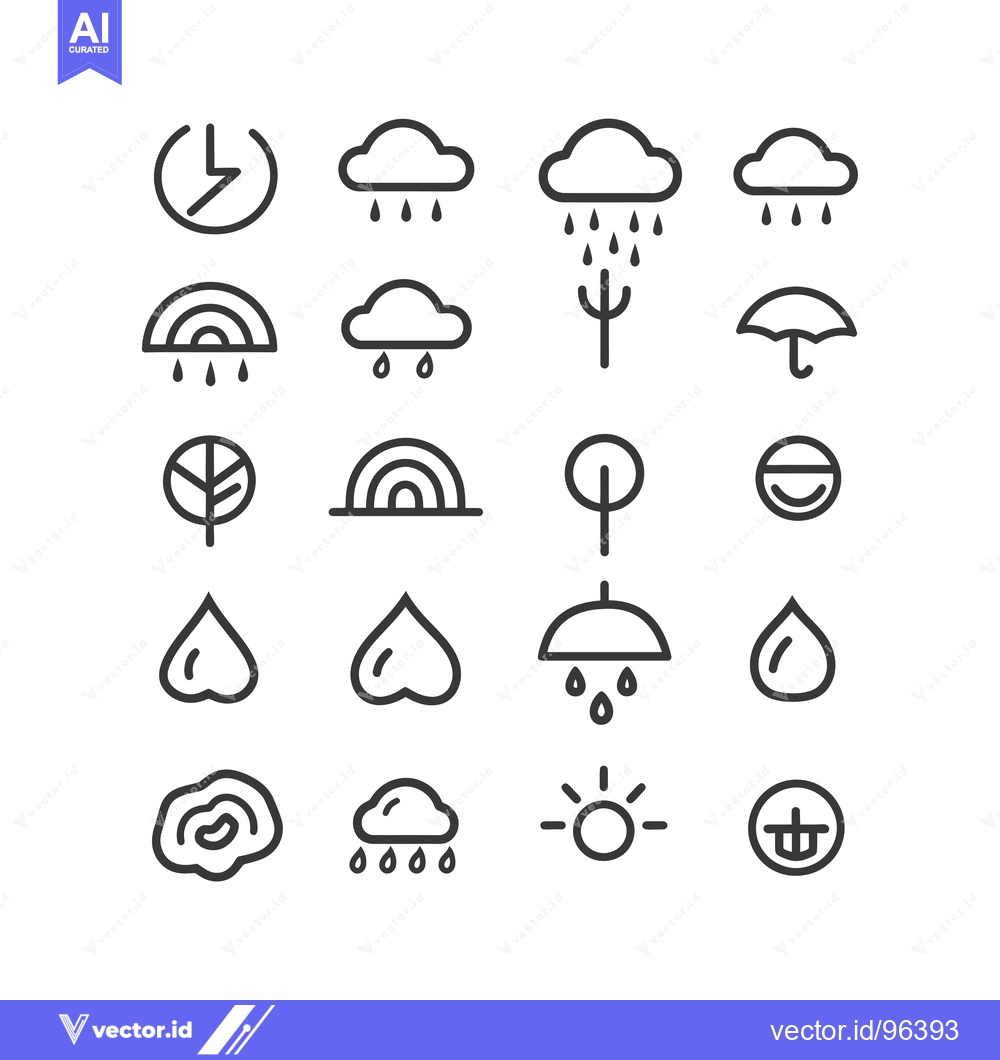 Premium Vector dari Set of Weather Icons with Rain, Clouds, Sun, Rainbow, and Umbrella