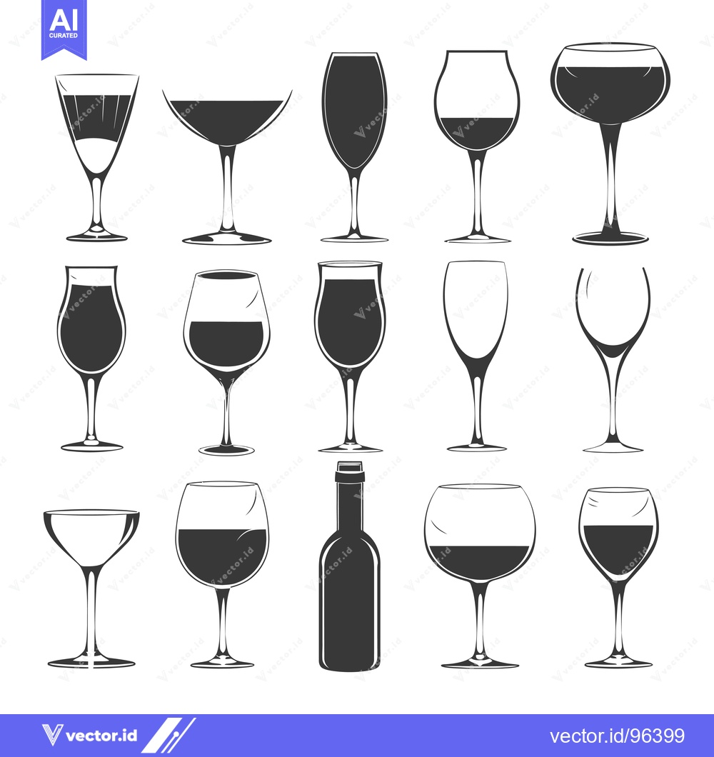 Premium Vector dari Set of Wine Glasses and Bottle Silhouettes