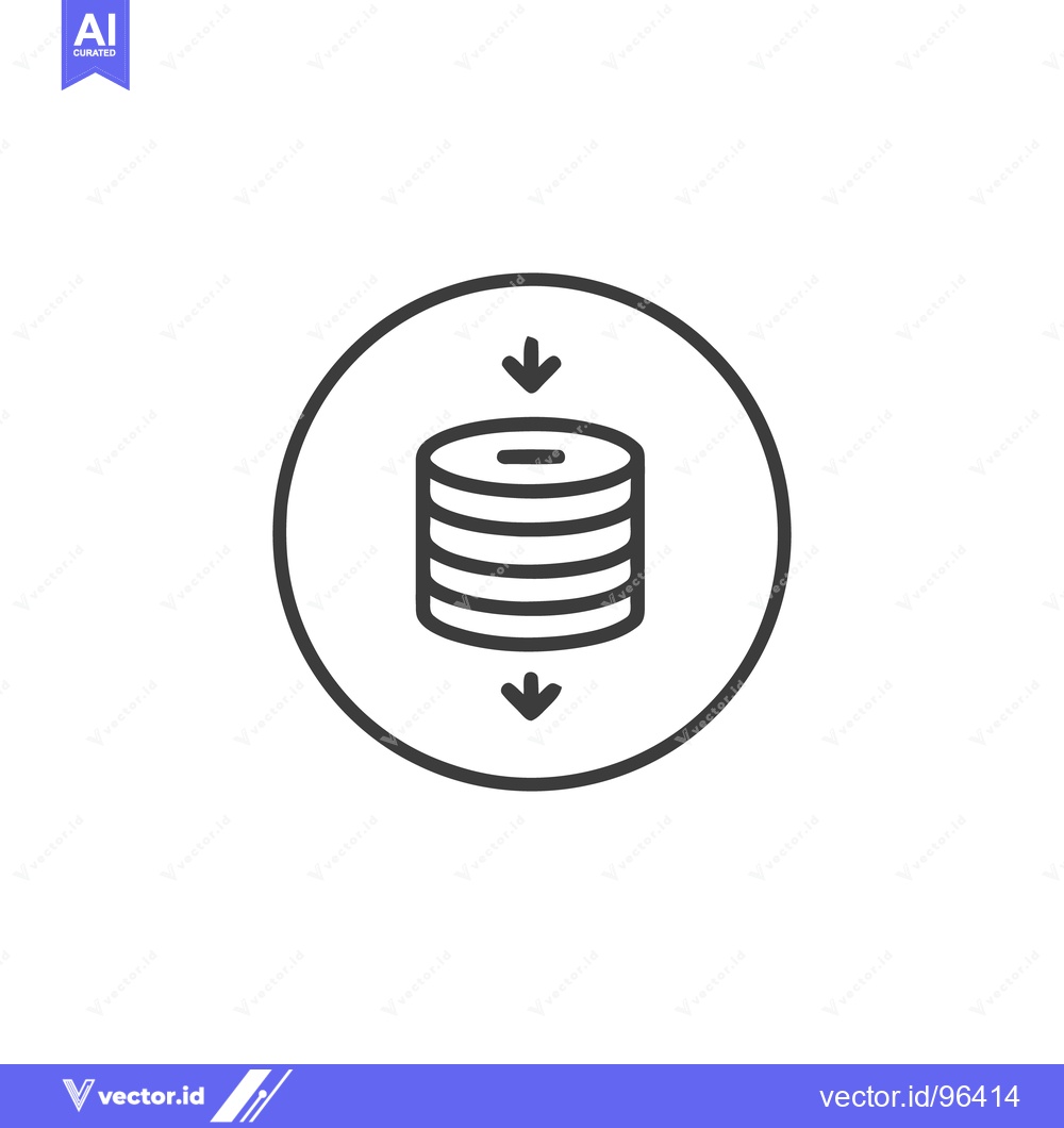 Premium Vector dari Data Compression Icon: Stacked Disks with Downward Arrows in Circle