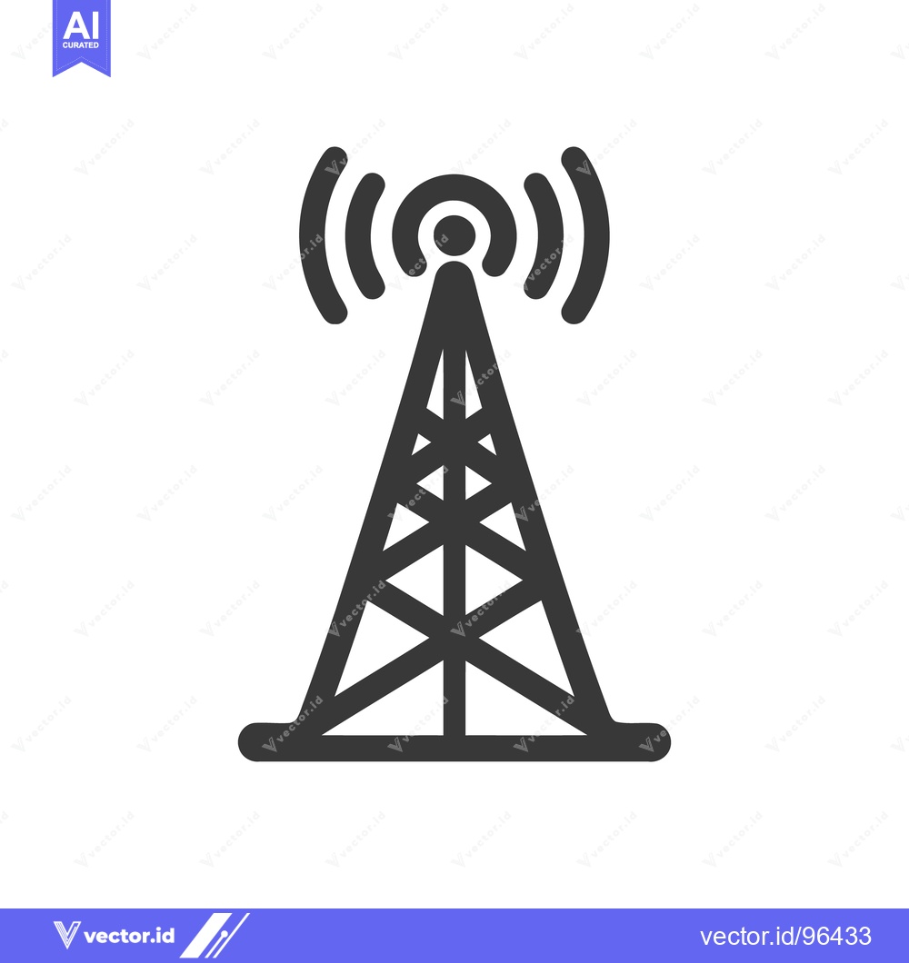 Premium Vector of Minimalist Communication Tower Icon with Radio Waves, Dark Gray on Whi
