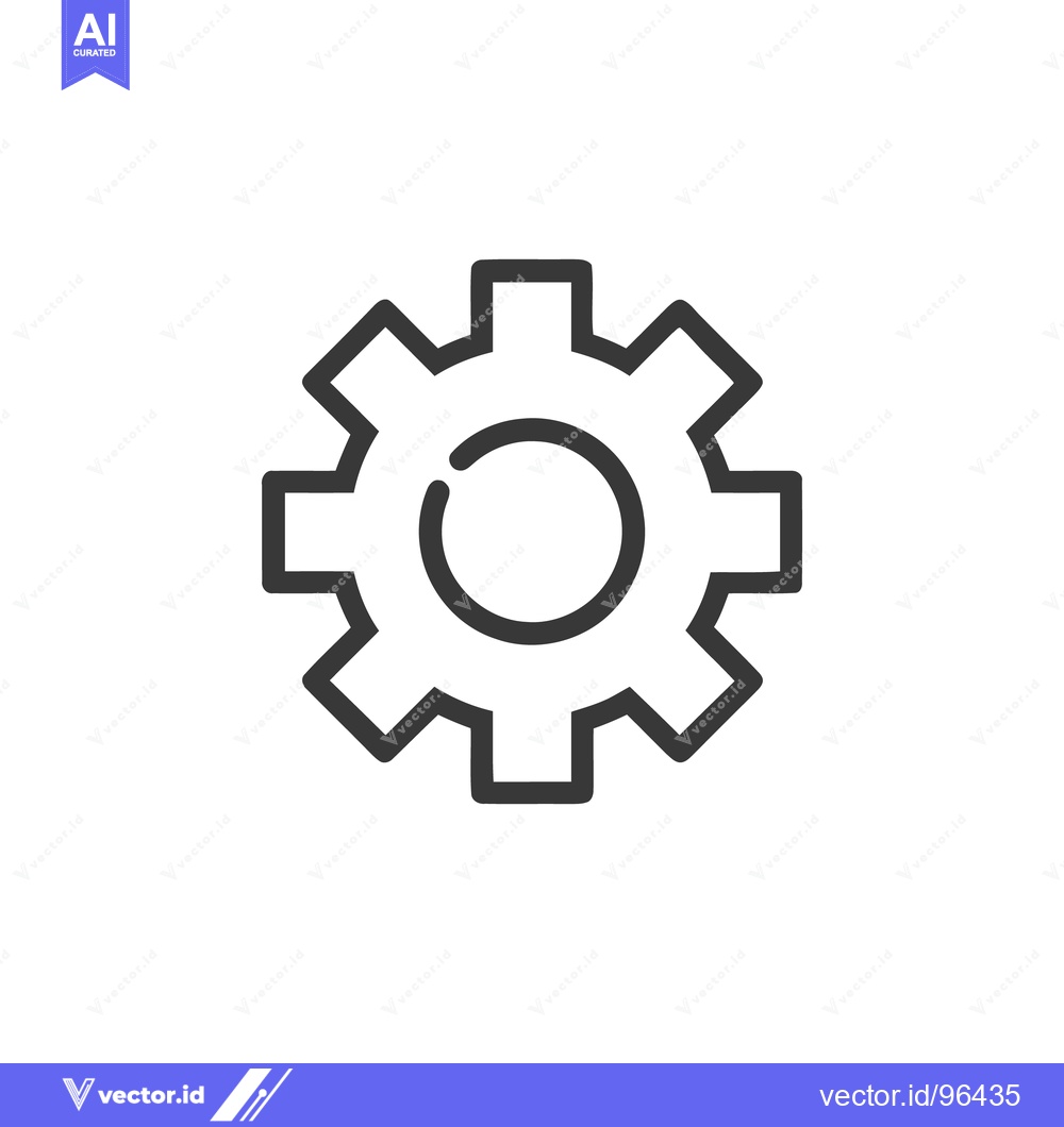 Premium Vector of Minimalist Gear Icon: Bold Outline on White Background, Technical Symb