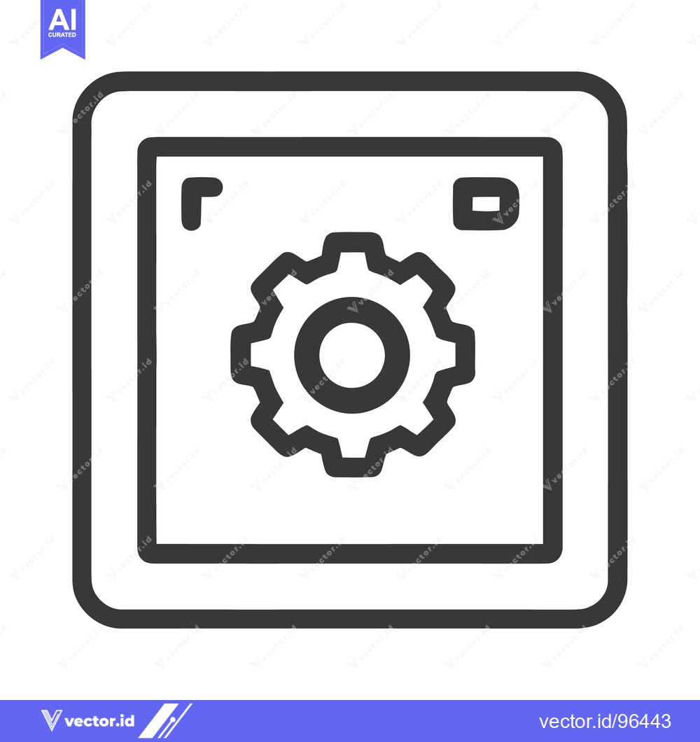 Premium Vector dari Gear Icon in Square Frame, Dark Gray Outline on White Background, Mini
