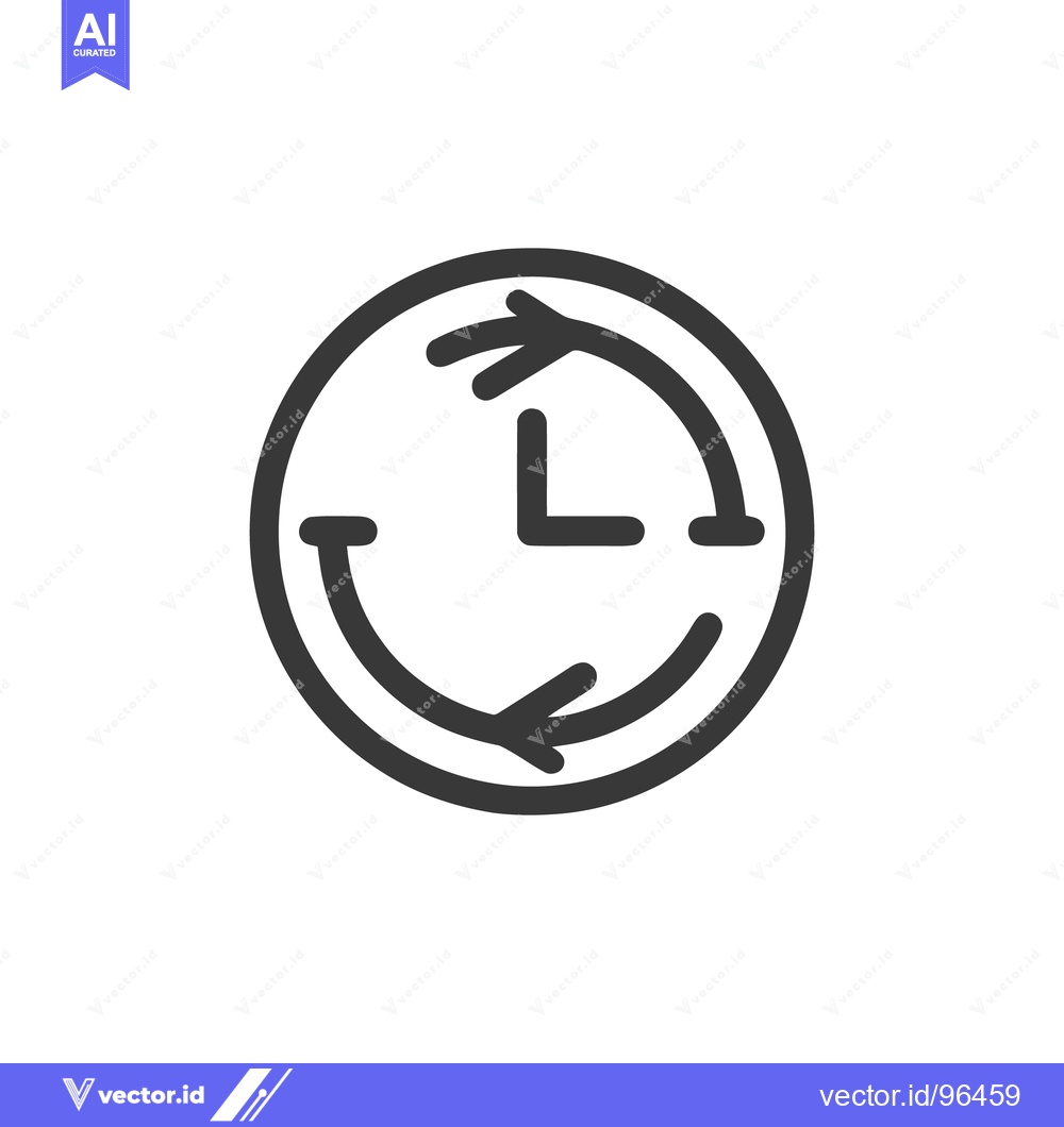 Premium Vector dari Time Loop Icon: Circular Arrows Rotating Around Clock Face, Black and