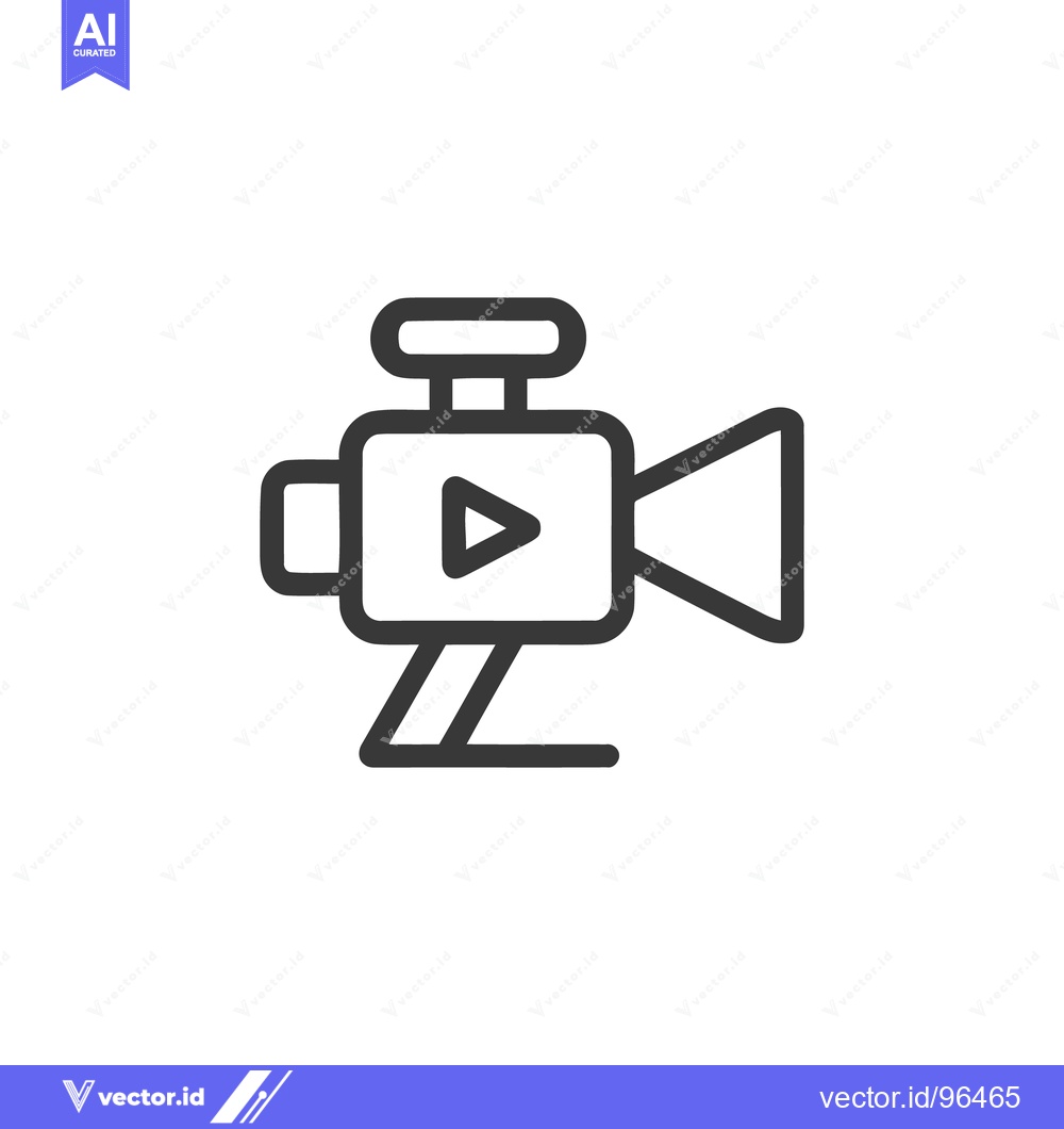 Premium Vector of Vintage Camera Icon: Bold Outline, Play Button, White Background