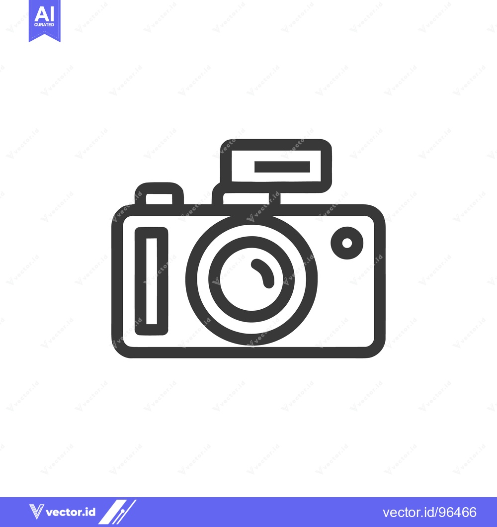 Premium Vector dari Minimalist Camera Icon with Flash, Photography Symbol, Black Outline