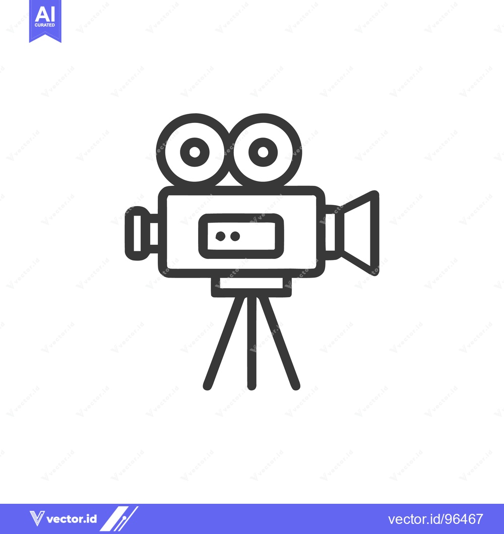 Premium Vector of Vintage Film Camera Icon: Retro Cinema Equipment on Tripod Stand