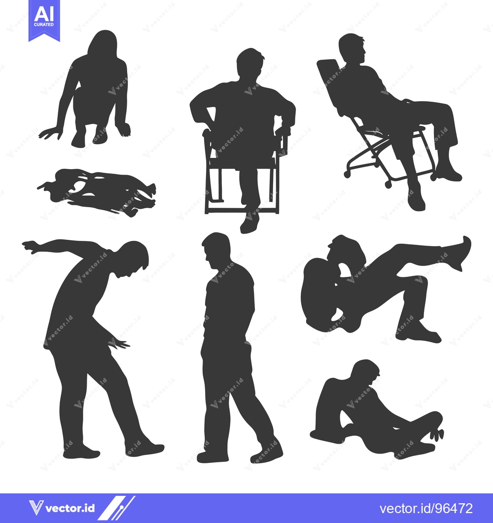 Premium Vector dari Seven Black Silhouettes of People in Various Poses