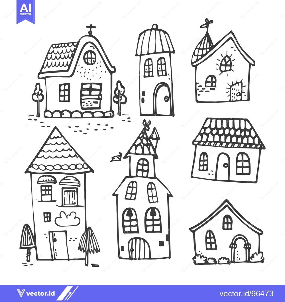Premium Vector dari Seven Hand-Drawn Houses with Unique Architectural Details
