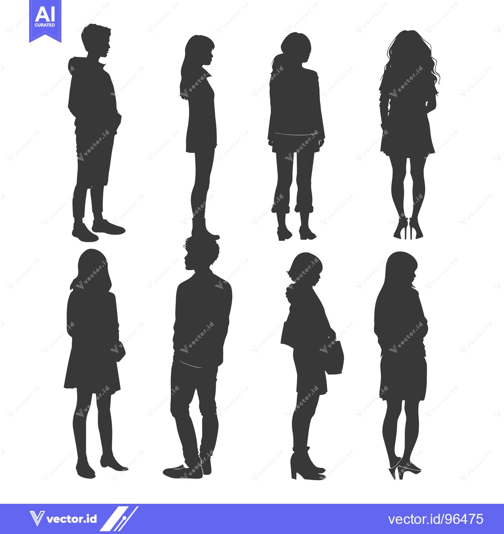 Premium Vector of Seven Silhouettes of People Standing in Profile