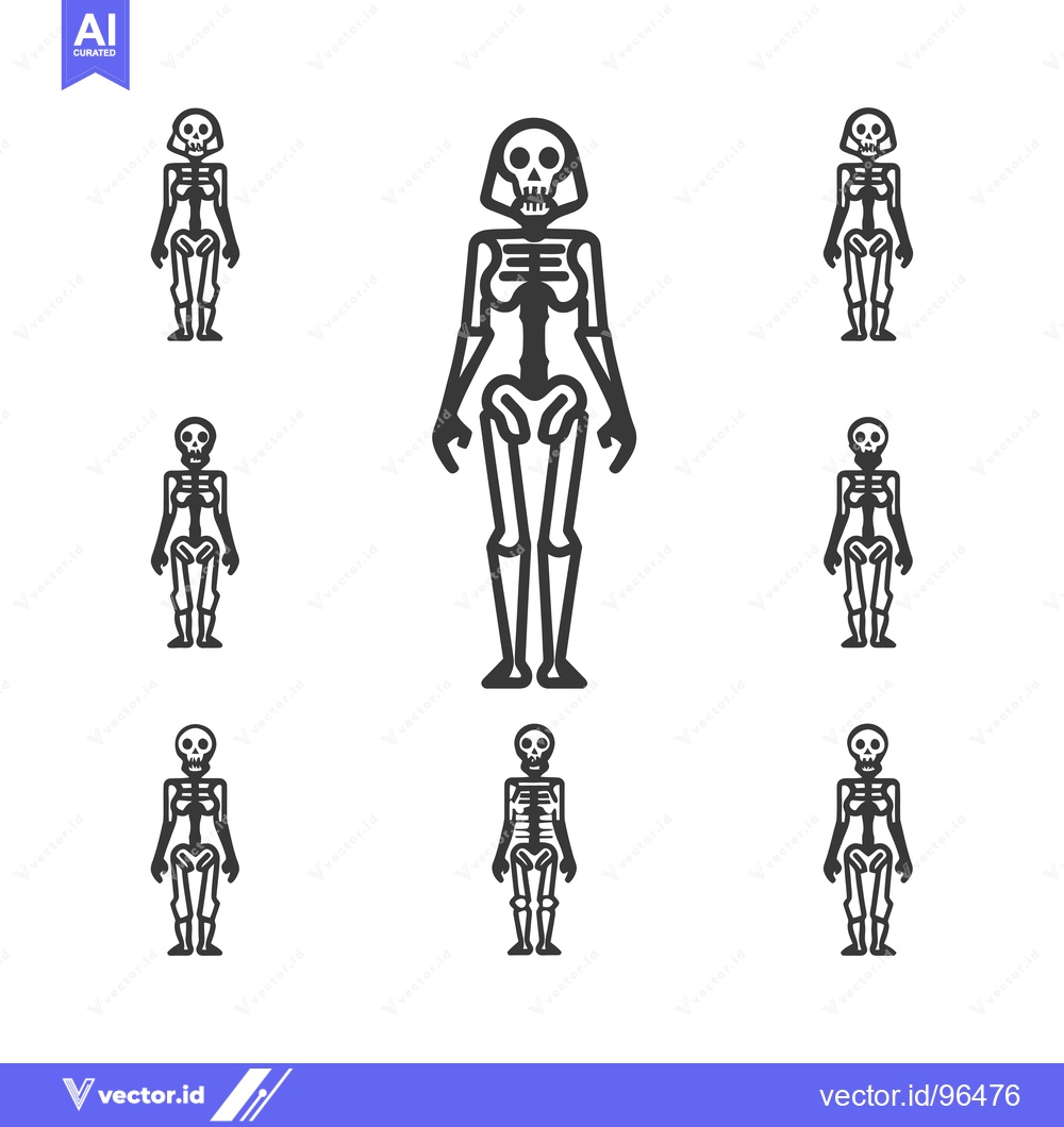 Premium Vector of Seven Standing Human Skeletons in Black and White
