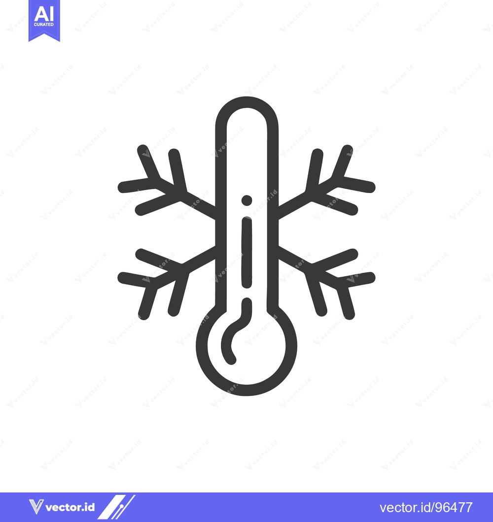 Premium Vector dari Freezing Temperature Icon: Thermometer Surrounded by Snowflakes, Minim