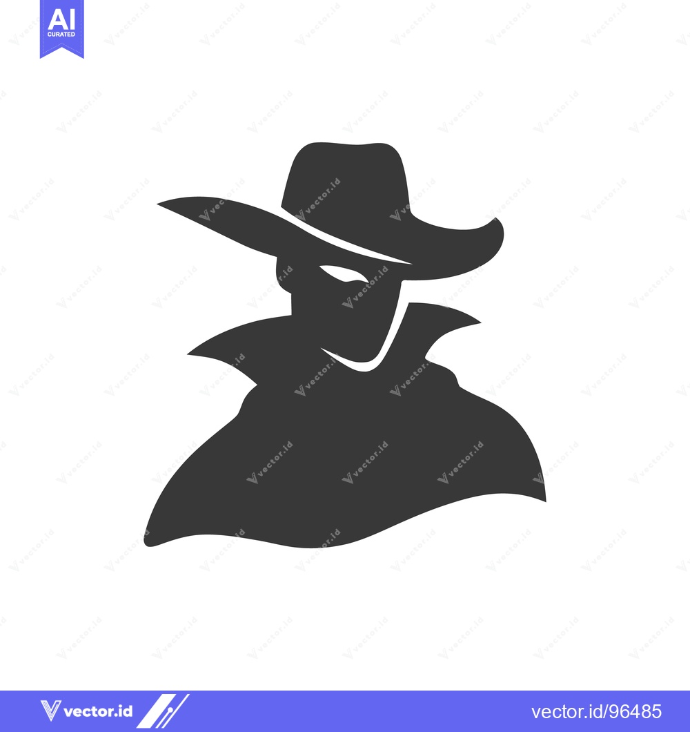 Premium Vector dari Mysterious Silhouette: Dark Cowboy Figure with Wide-Brimmed Hat and Cl