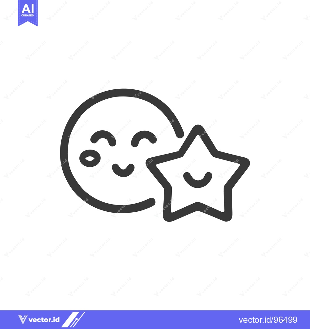 Premium Vector dari Smiling Moon and Star Icon: Minimalist, Whimsical, Vector Illustration