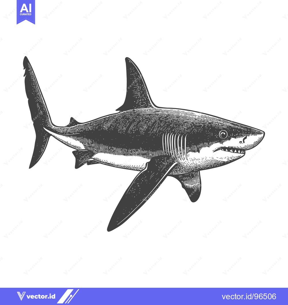Premium Vector dari Detailed engraving depicts a sleek aquatic animal with pointed fins