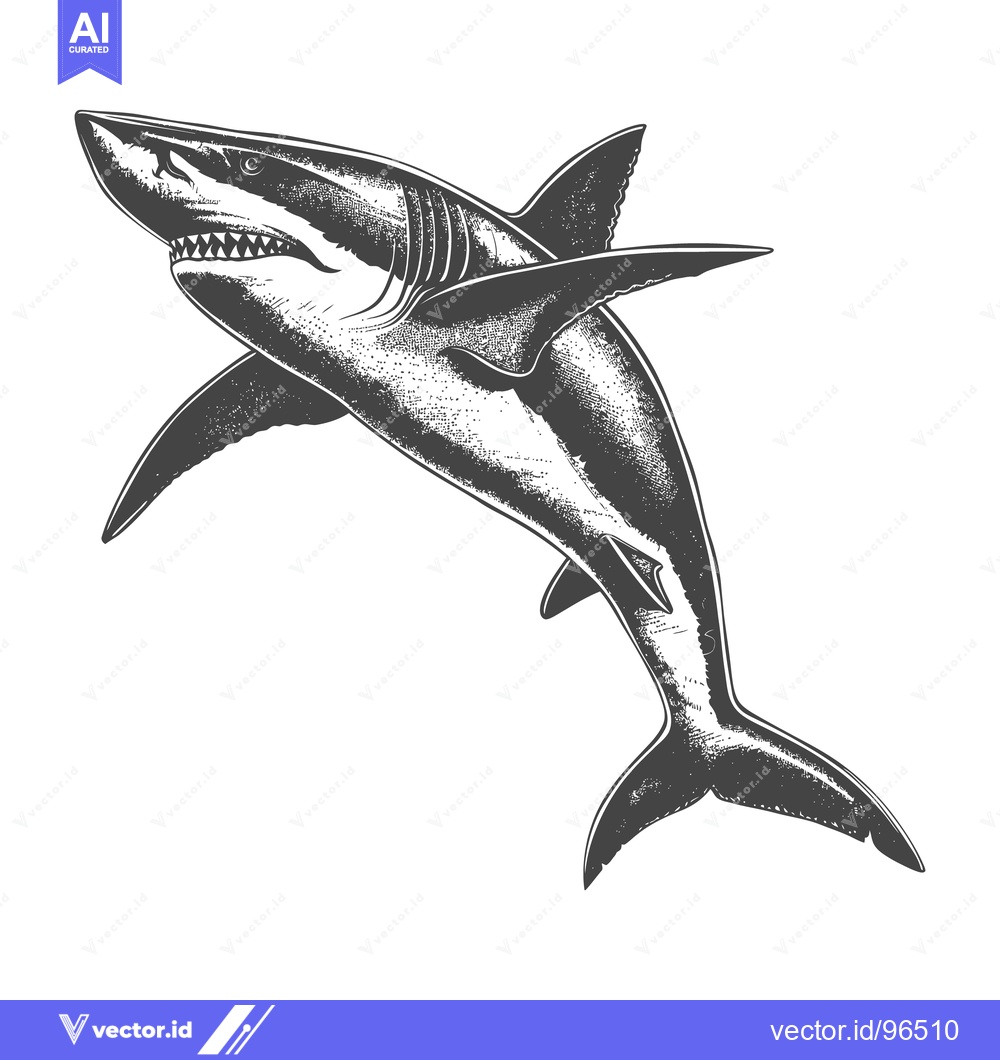 Premium Vector dari A detailed grayscale illustration of a shark facing upward direction