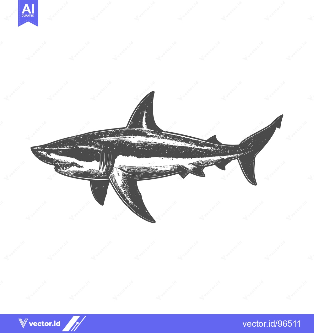 Premium Vector of A detailed grayscale illustration showing a shark on white background