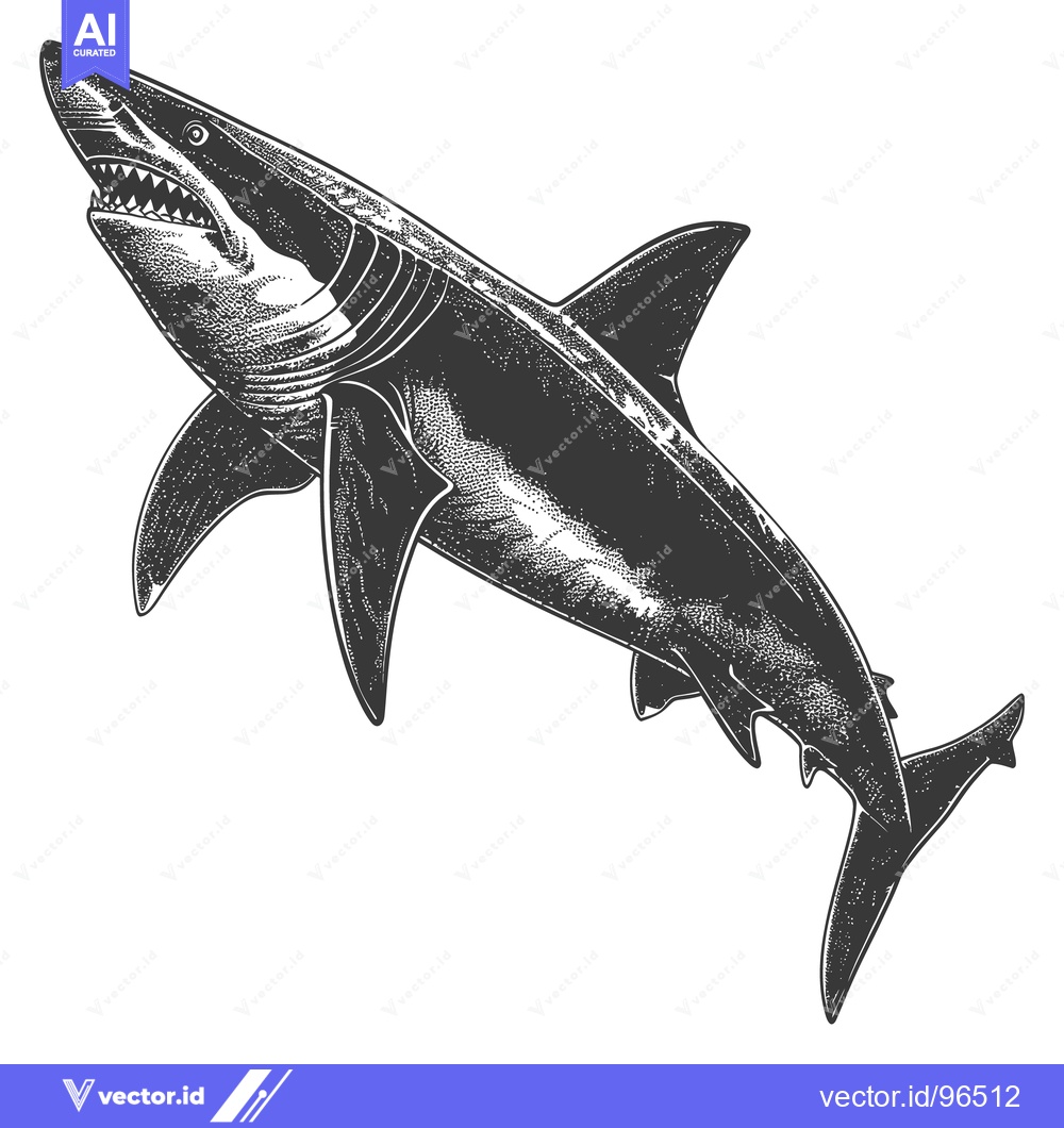 Premium Vector dari A monochrome drawing shows a shark swimming in the ocean
