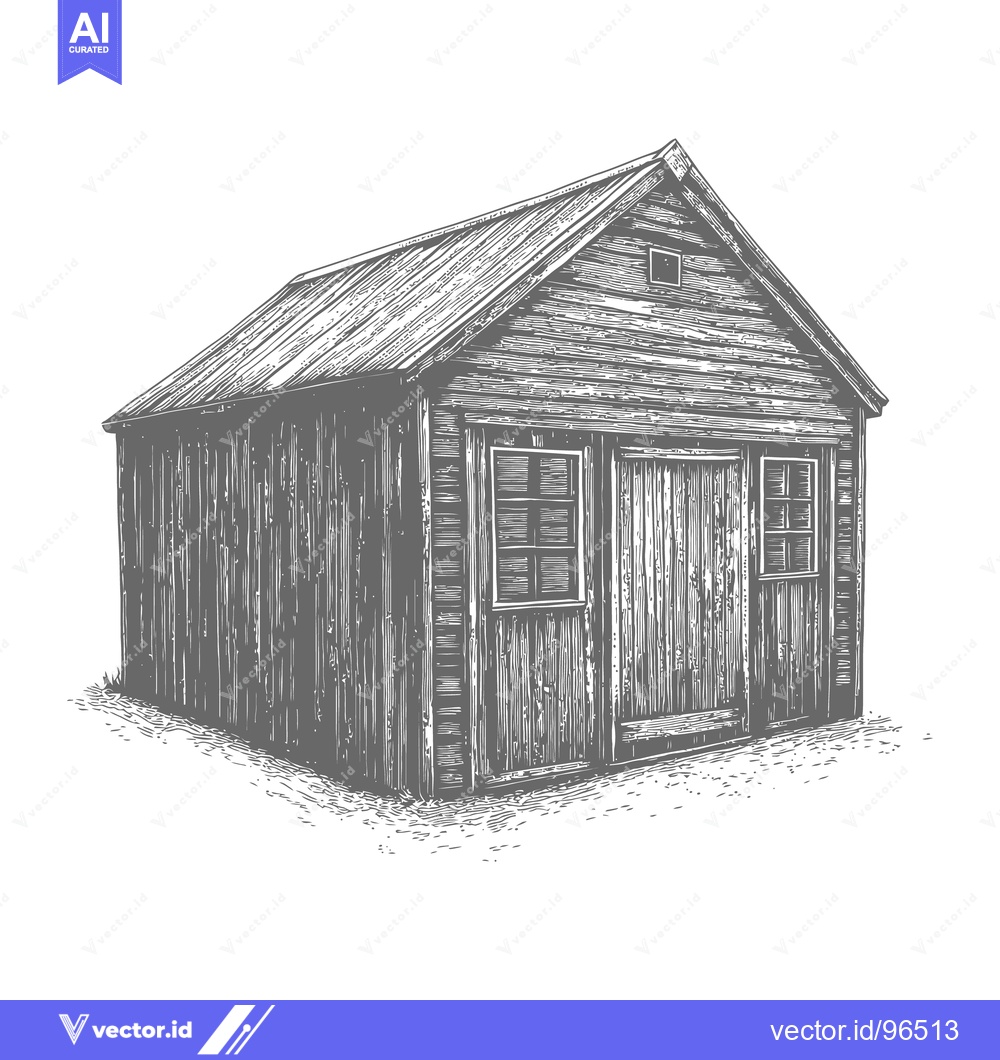Premium Vector dari A detailed illustration of a rustic wooden storage shed building