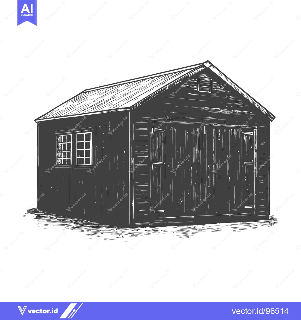 Premium Vector of A Black And White Illustration Depicting A Simple Wooden Structure