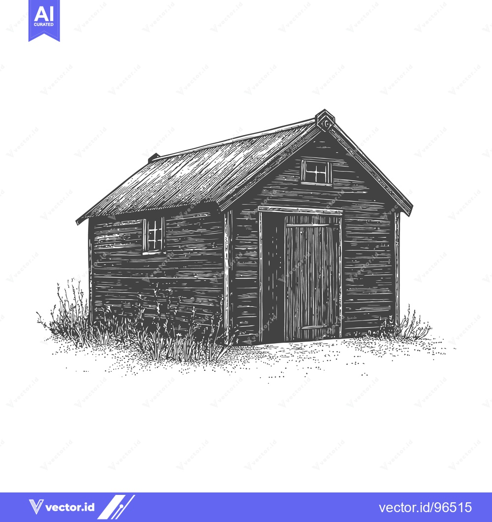 Premium Vector of A rustic wooden shed structure with a gabled roof is depicted