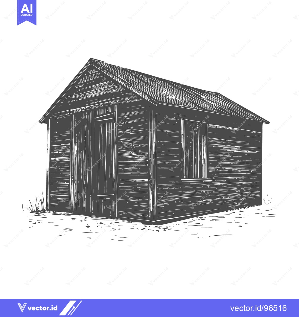 Premium Vector dari A detailed grayscale illustration depicting a simple wooden shed struc