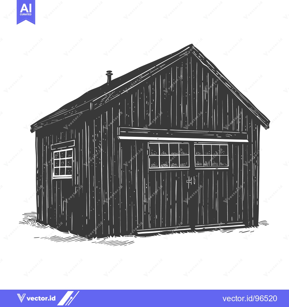 Premium Vector dari A simple black and white illustration of a wooden shed
