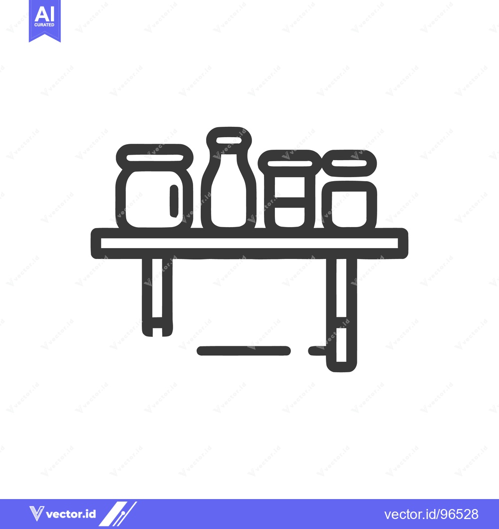 Premium Vector of Minimalist Line Art: Jars and Bottles on a Shelf Icon