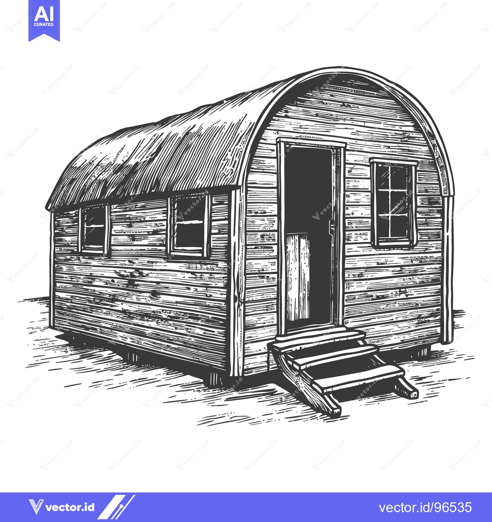 Premium Vector of An old wooden hut with arched roof and open doorway
