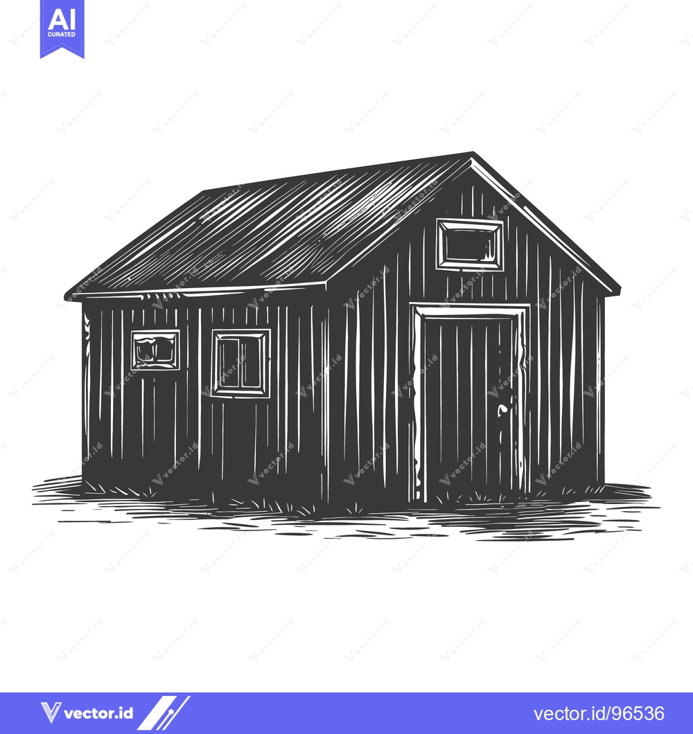 Premium Vector dari A rustic illustration of a small wooden shed in the field