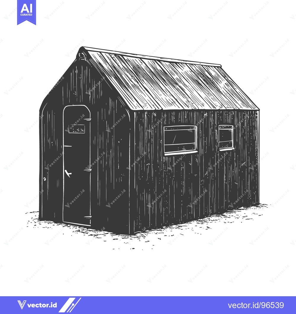 Premium Vector dari A simple black and white sketch of a small wooden structure
