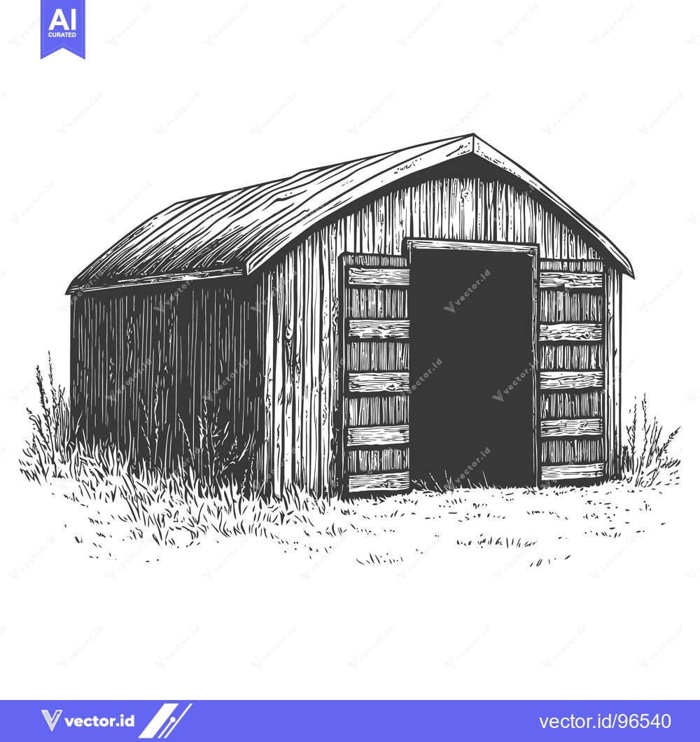 Premium Vector dari A weathered wooden storage shed with open doors in a field