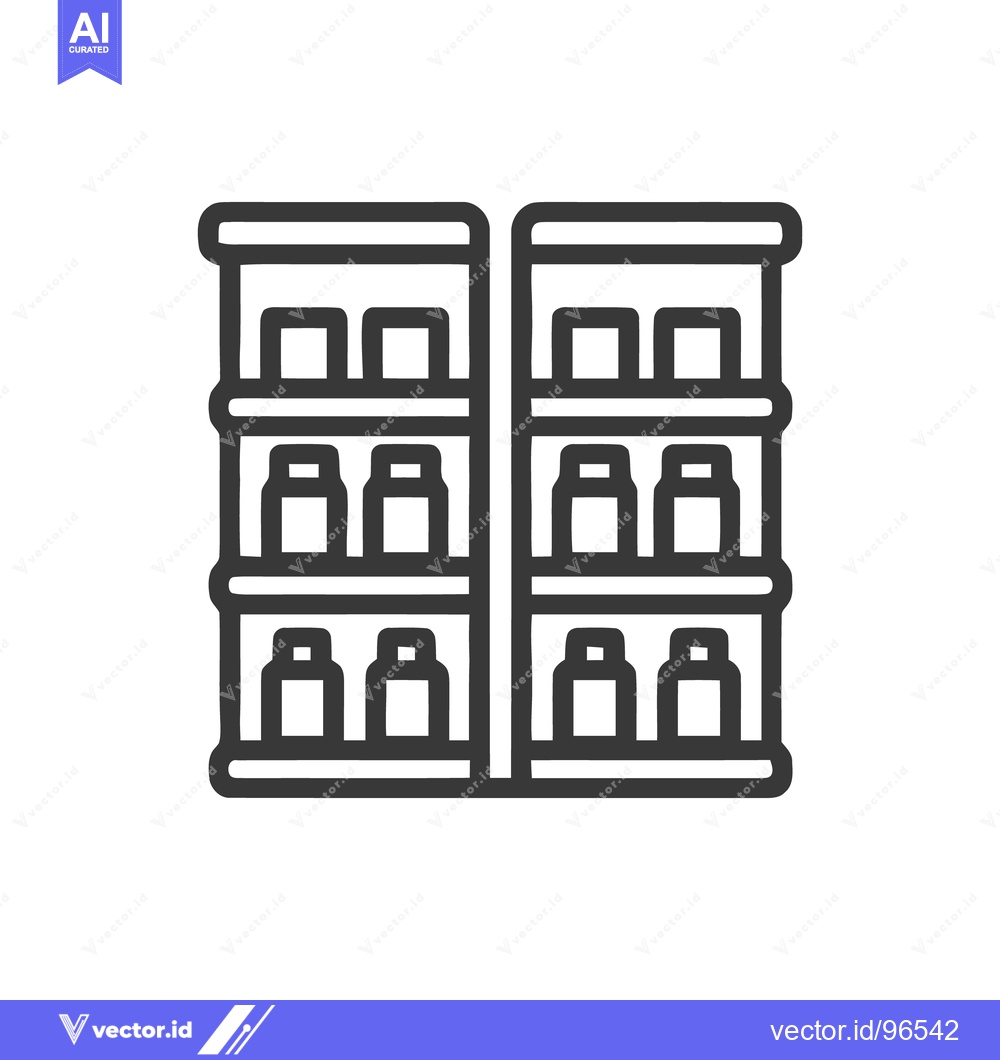 Premium Vector dari Minimalist Icon of a Two-Shelf Storage Unit with Bottles, Outline Styl
