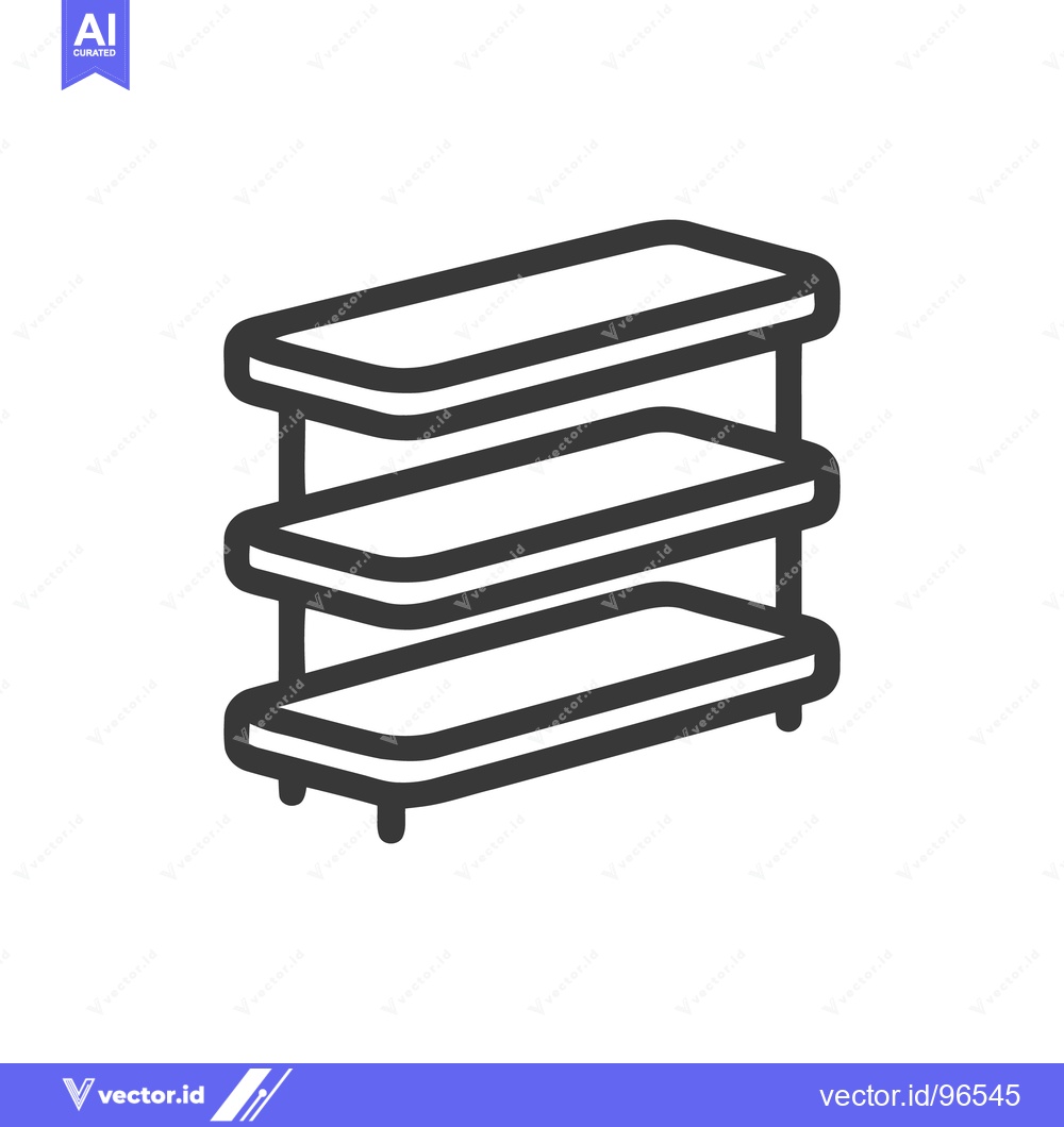 Premium Vector dari Minimalist Three-Tiered Shelf Icon with Rounded Edges and Legs