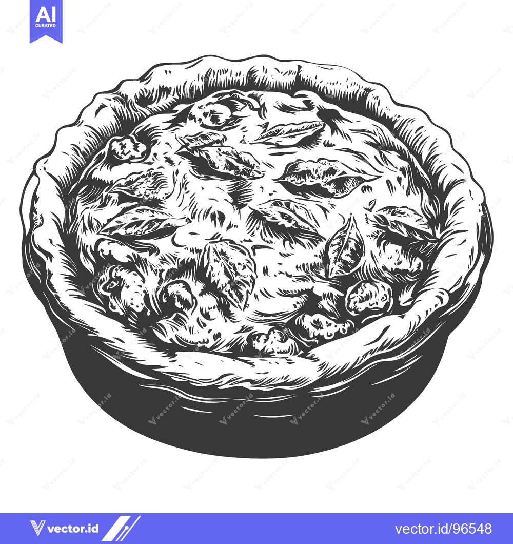 Premium Vector of A detailed black and white illustration depicting a baked pie dish