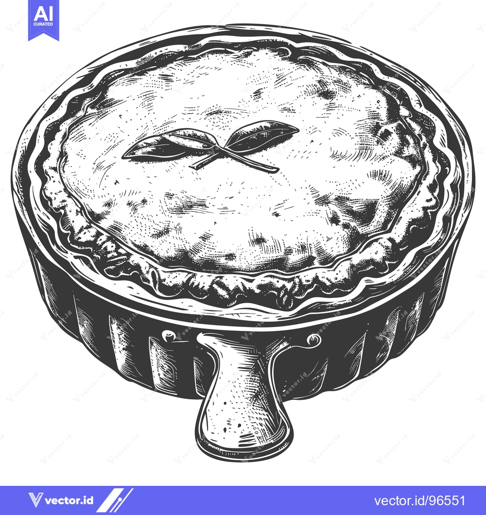 Premium Vector of Delicious Baked Pie With Herbs Shown In Intricate Pen Illustration