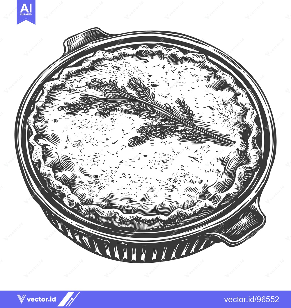 Premium Vector of An Overhead Engraved Illustration Depicting Baked Pie Served In Dish