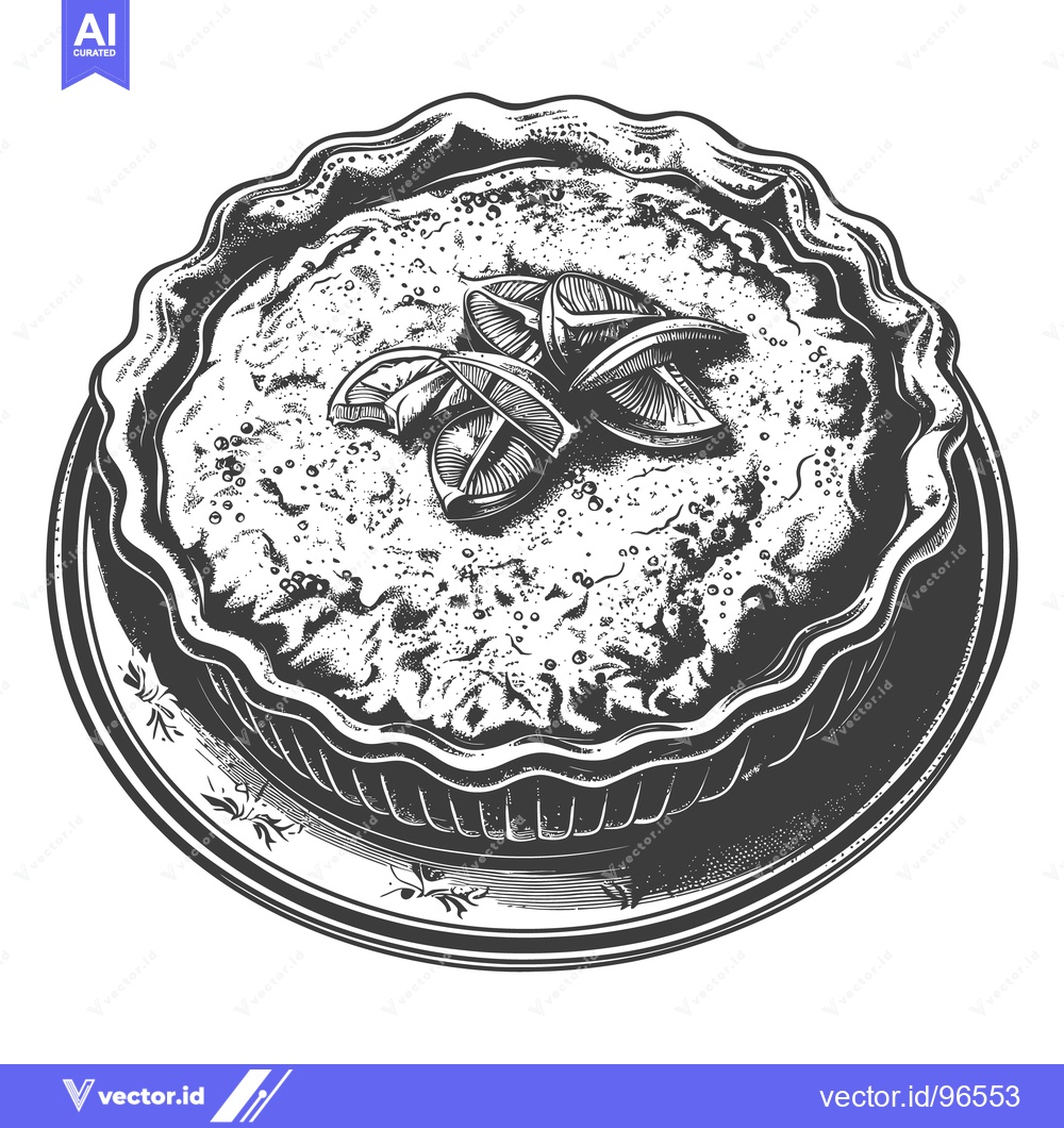 Premium Vector of A round dessert pie featuring sliced fruit toppings on a plate