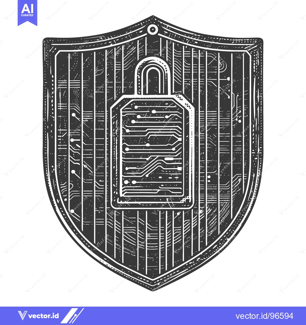 Premium Vector dari Shield with Circuit Board Pattern and Padlock