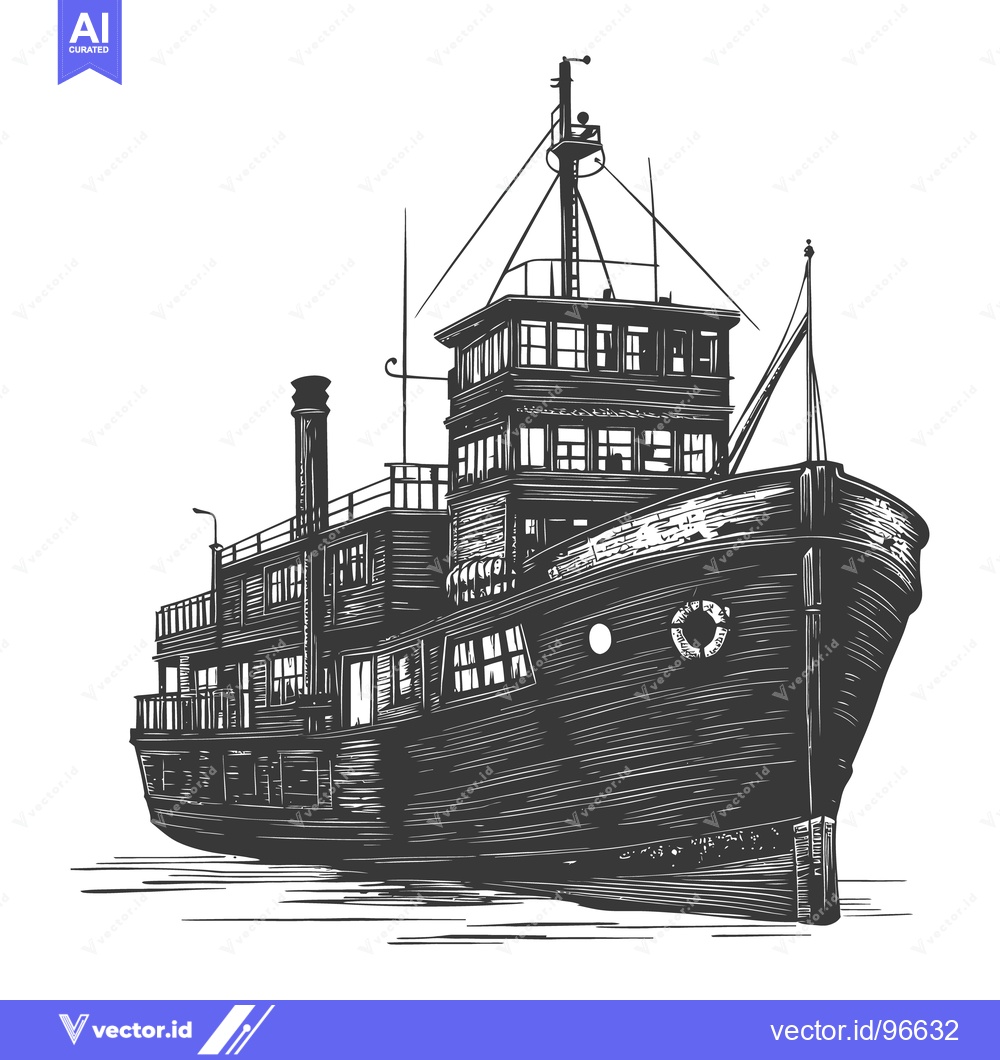 Premium Vector of A detailed artistic illustration of a large vintage riverboat