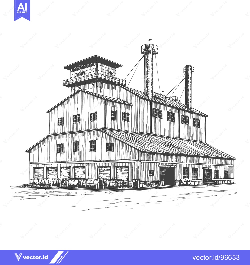 Premium Vector of Detailed illustration of a large industrial factory or warehouse build
