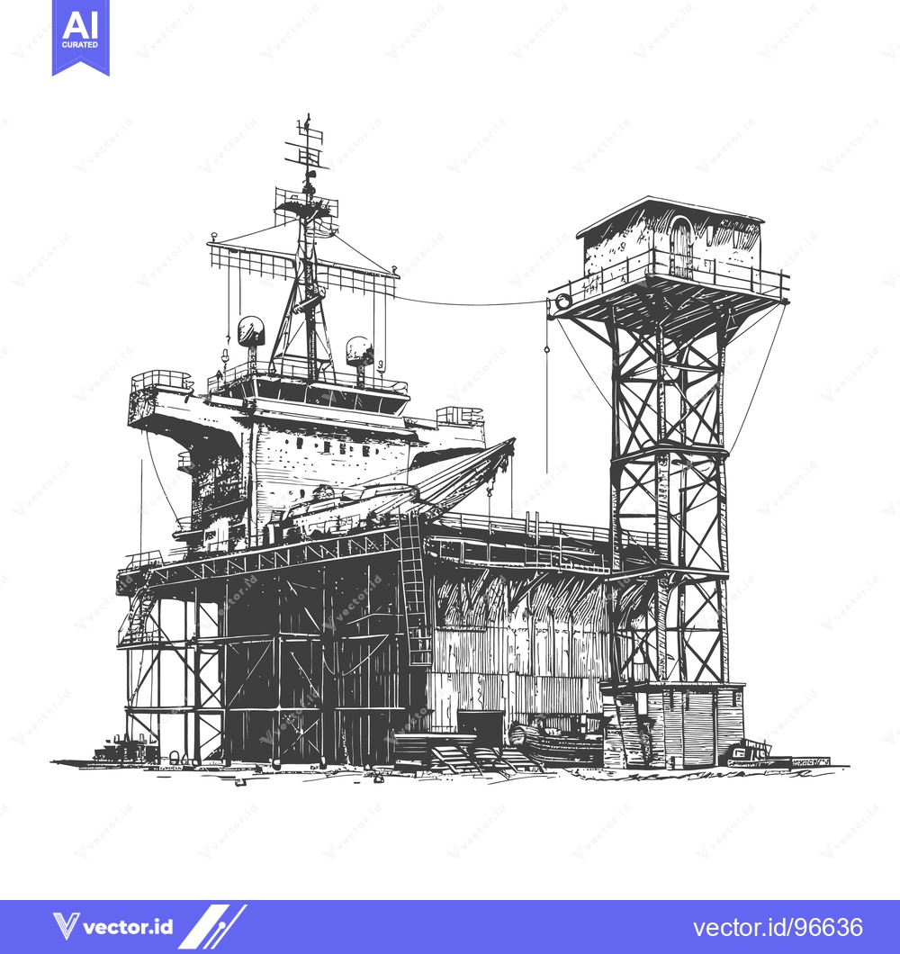 Premium Vector dari A detailed black and white architectural drawing of a maritime structu