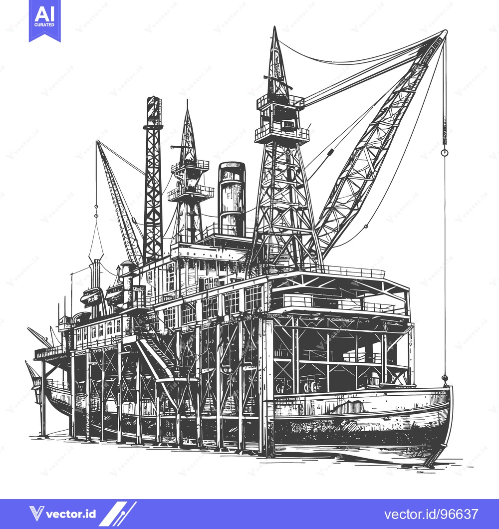 Premium Vector dari An intricate illustration of a ship with industrial structures