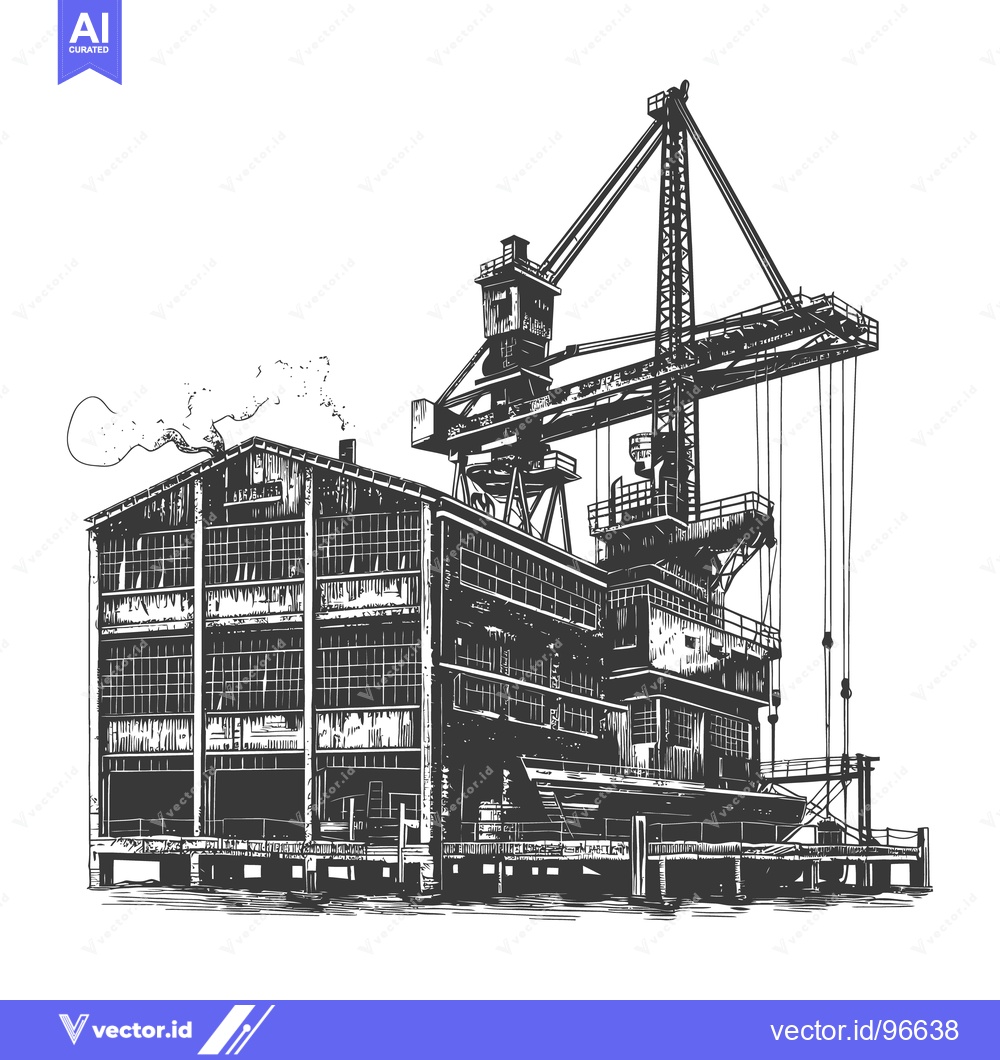 Premium Vector of An industrial factory with a crane and smoking chimney
