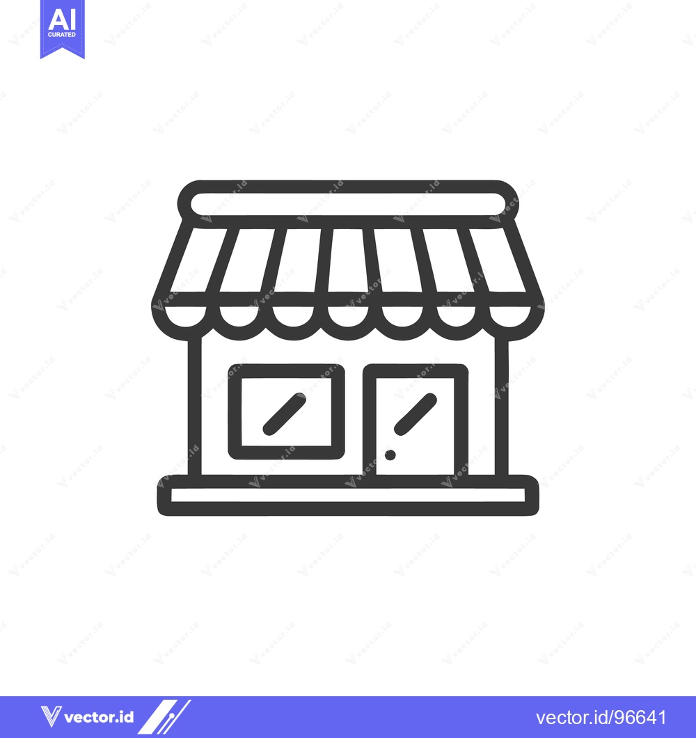 Premium Vector dari Minimalist Storefront Icon with Awning and Diagonal Lines on Doors