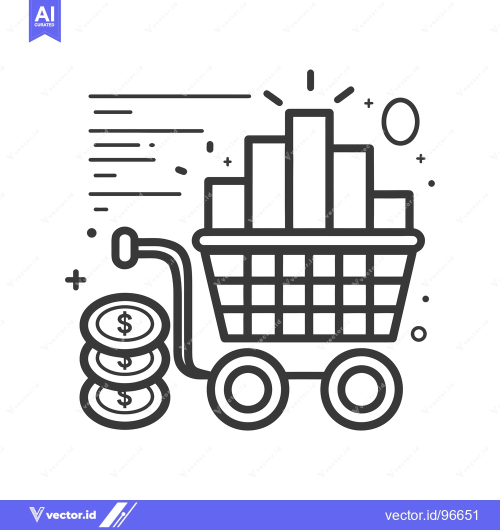 Premium Vector dari Shopping Cart Filled with Bar Graph and Coins