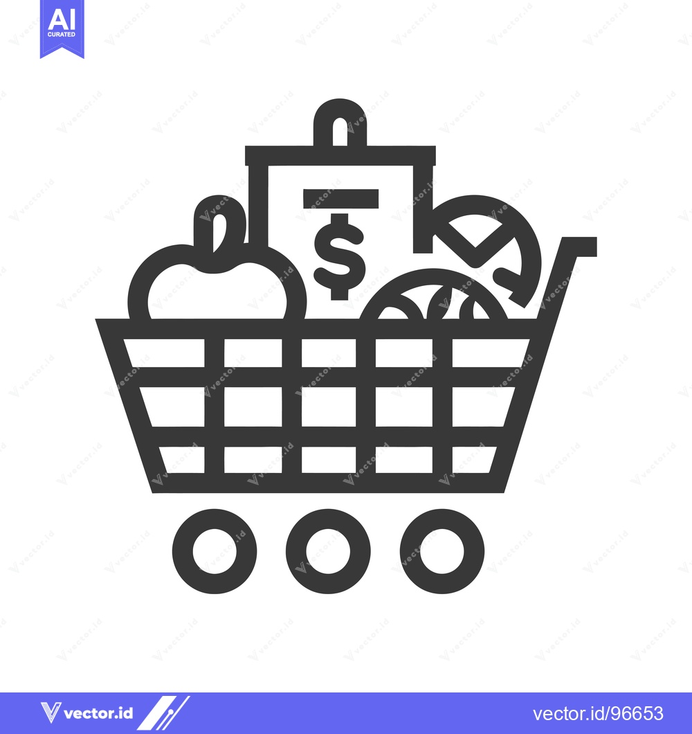 Premium Vector dari Shopping Cart Filled with Groceries and Dollar Sign