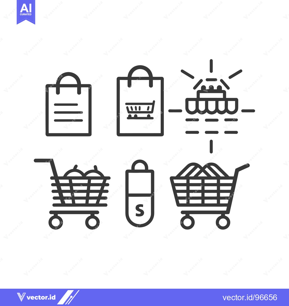 Premium Vector of Shopping Cart Icons with Bags and Store